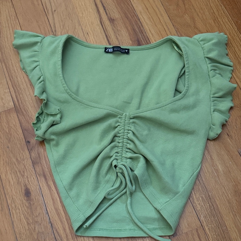 Zara green ruffle crop top